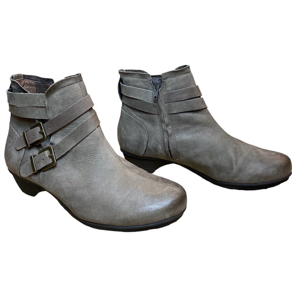 Abeo Shoes - Abeo Women’s Size 8M Taupe Leather ‘Nadia’ Buckle Strap Comfort Shoe Ankle Boots